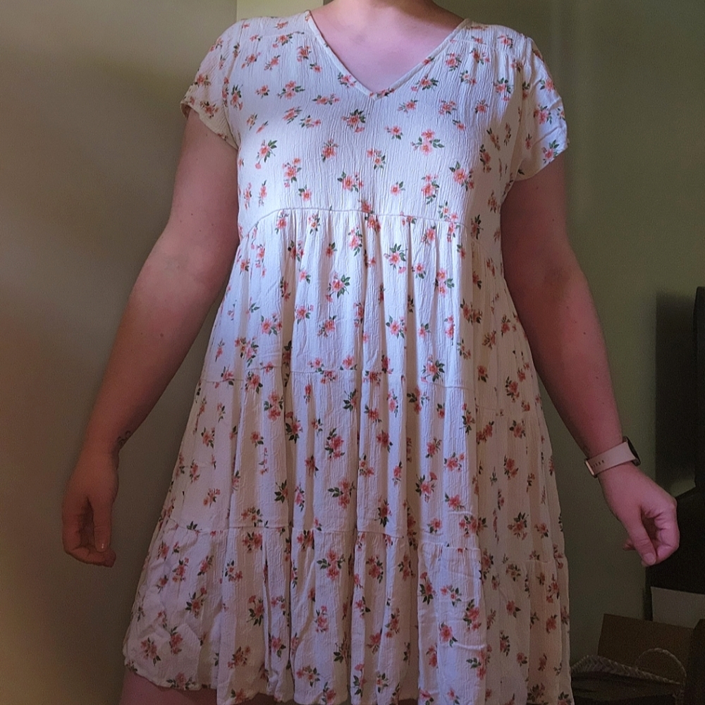 American Eagle Floral Swing Dress Gauze-style Tie-back